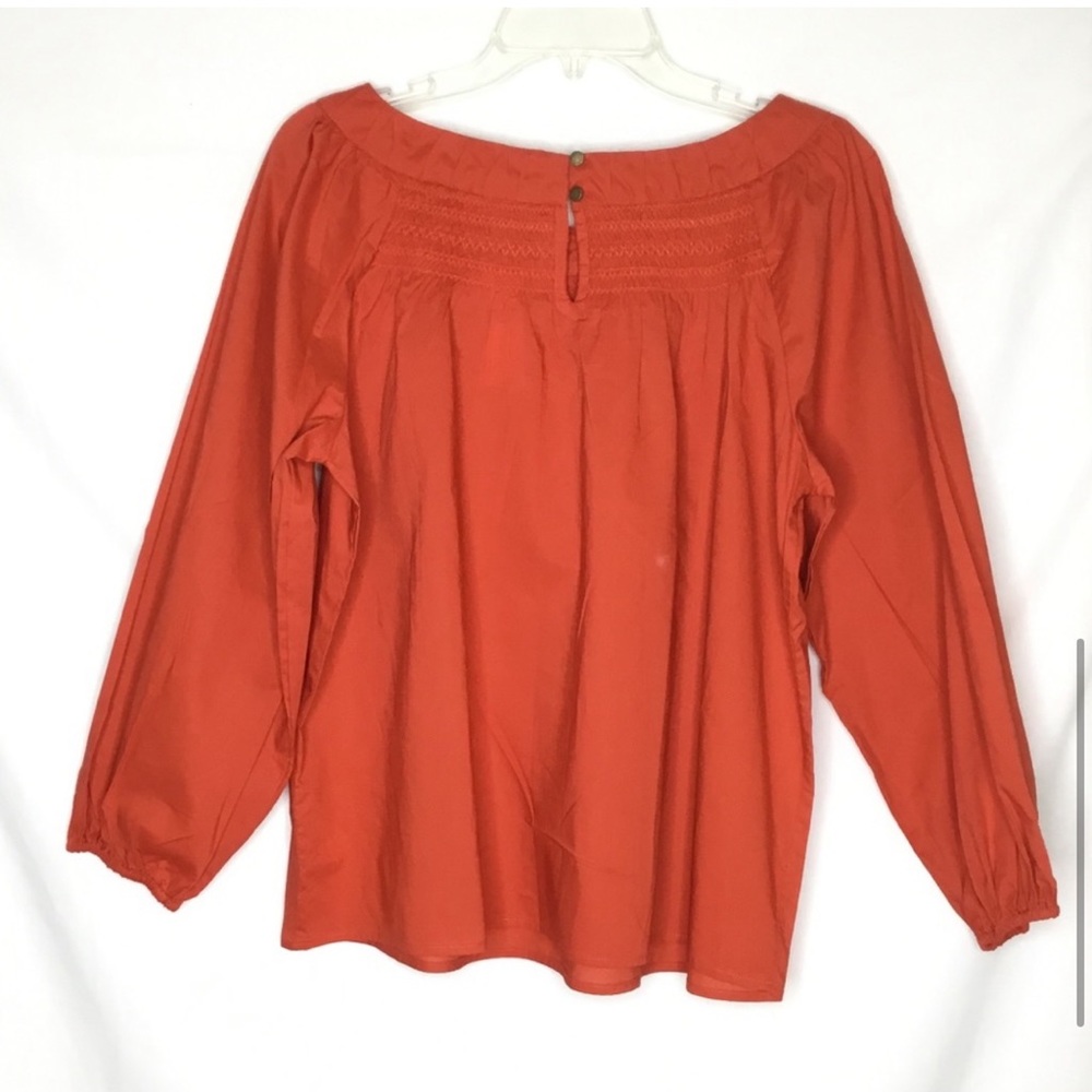 Anthropologie Maeve Coral Poplin Smocked Neck Peasant Top Size XS NWT - Picture 7 of 11